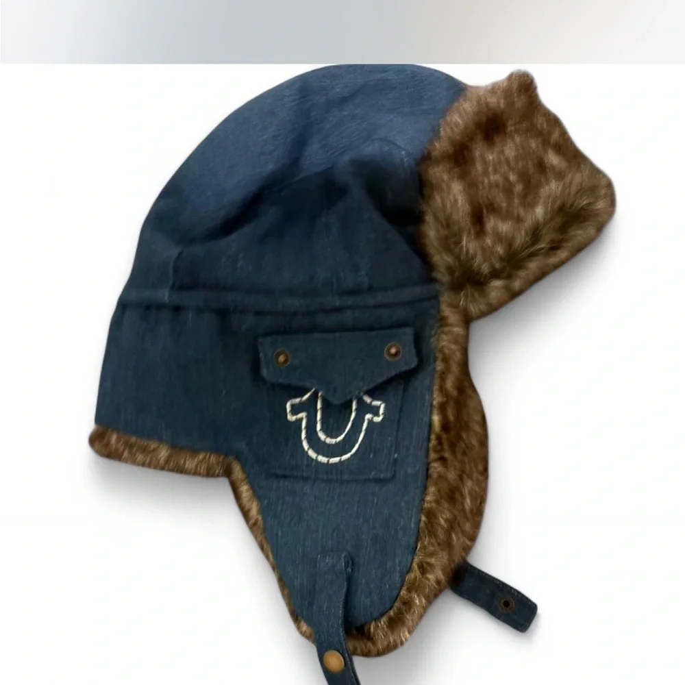 Faux-Fur Lined Trapper Hat - Navy